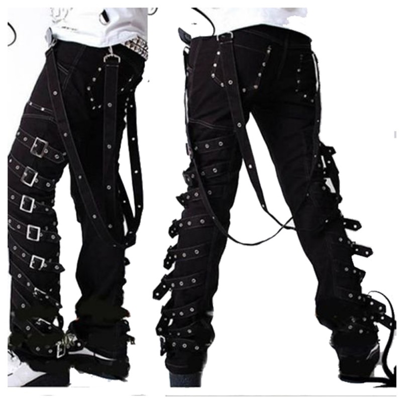 Men Gothic Pant Black Rock Buckle Pant For Sale